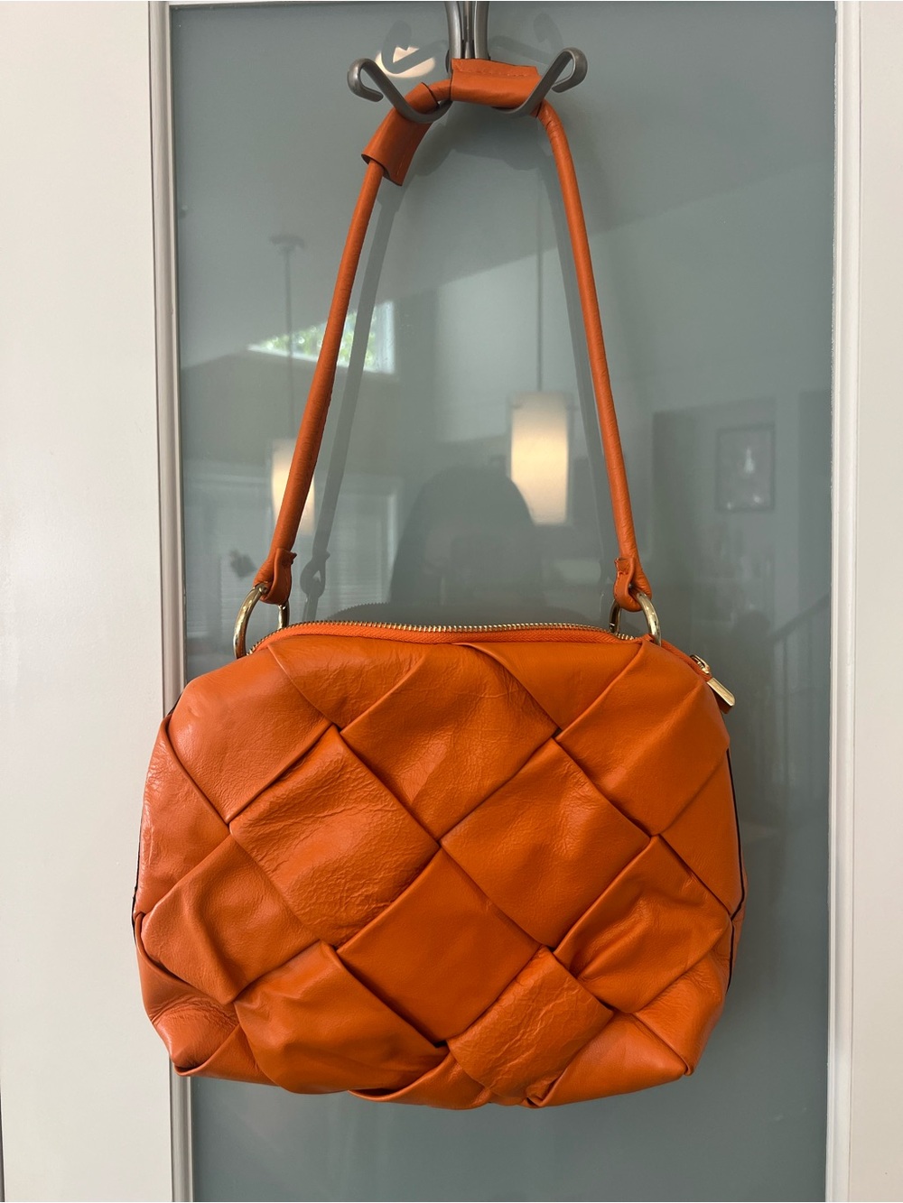 Pulicati Orange Woven Leather Shoulder Bag